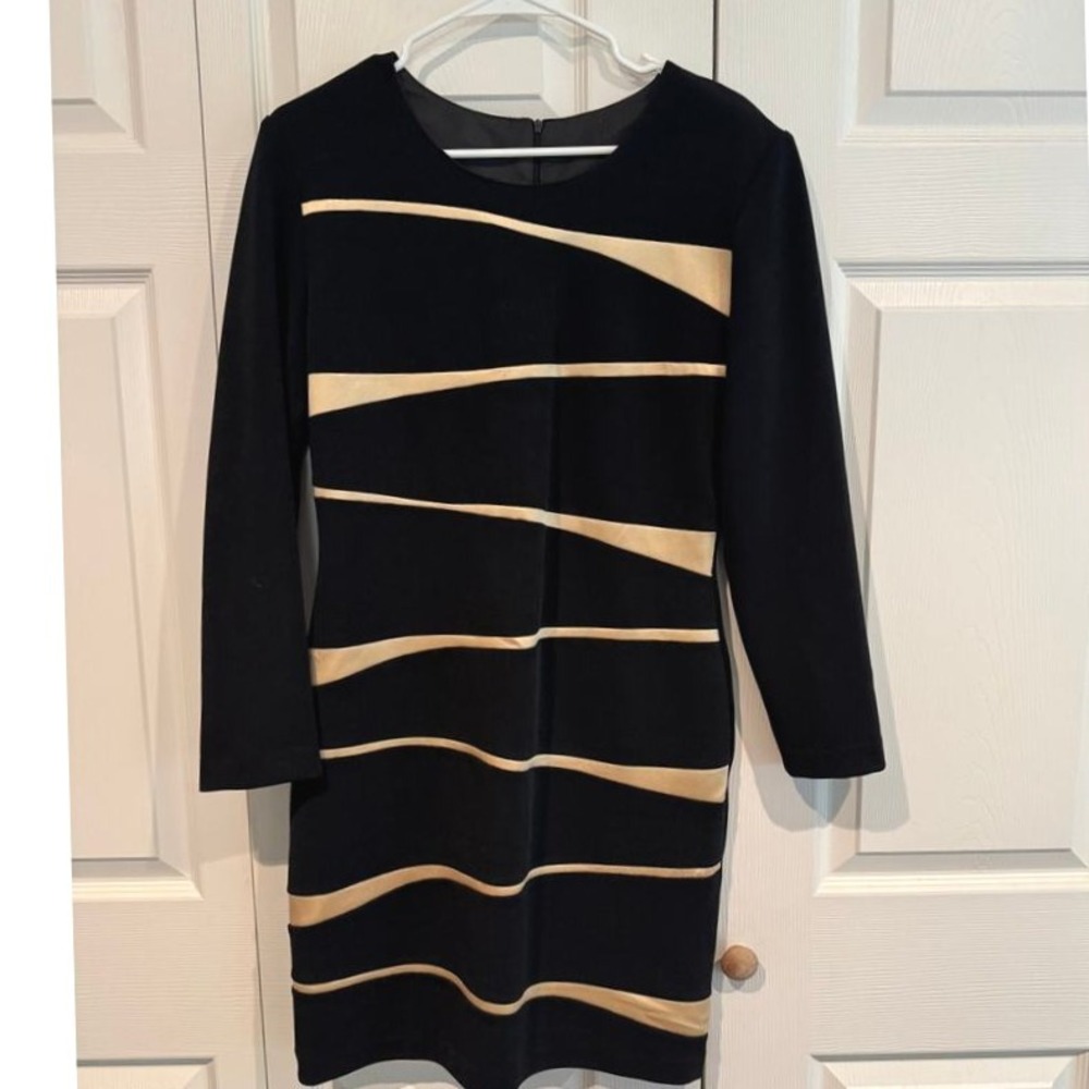 Vintage Joseph Ribkoff 80s Black Gold Dress Edgy Baddie Abstract Party Cocktail